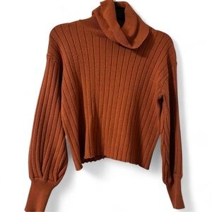 Women's Ribbed Cowl Neck Sweater - Burnt Orange